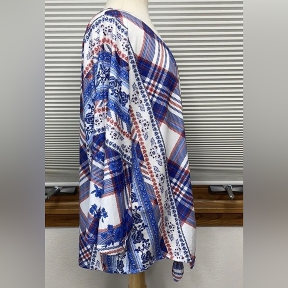 🌟HP FLORAL PLAID FRONT TIE Multicolor New Style & Co Button Up Blouse Colorful - Picture 12 of 16